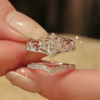 Zircon Heart Shaped Adjustable Couple Finger Ring (2 pc)